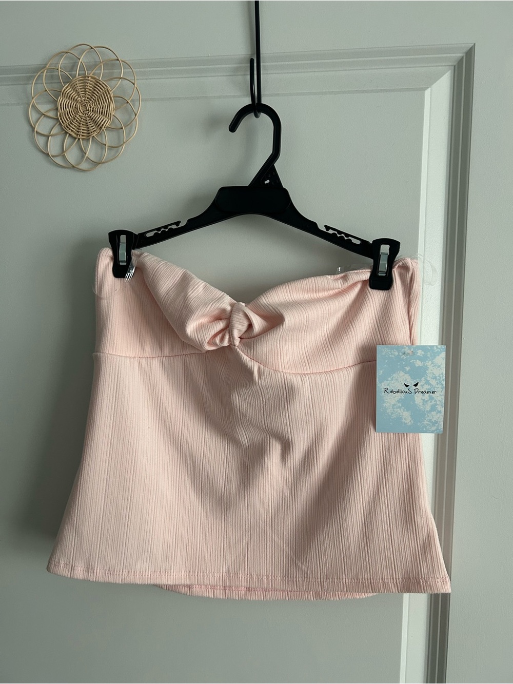 Strapless Knot-Front Ribbed Camisole - Light Pink